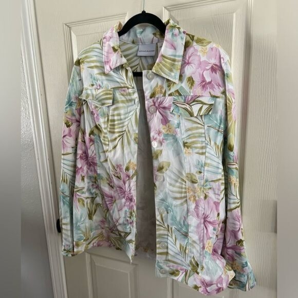 Alfred Dunner Sz 10 Floral Button Jacket Tropical Coastal Spring Summer - Picture 10 of 16